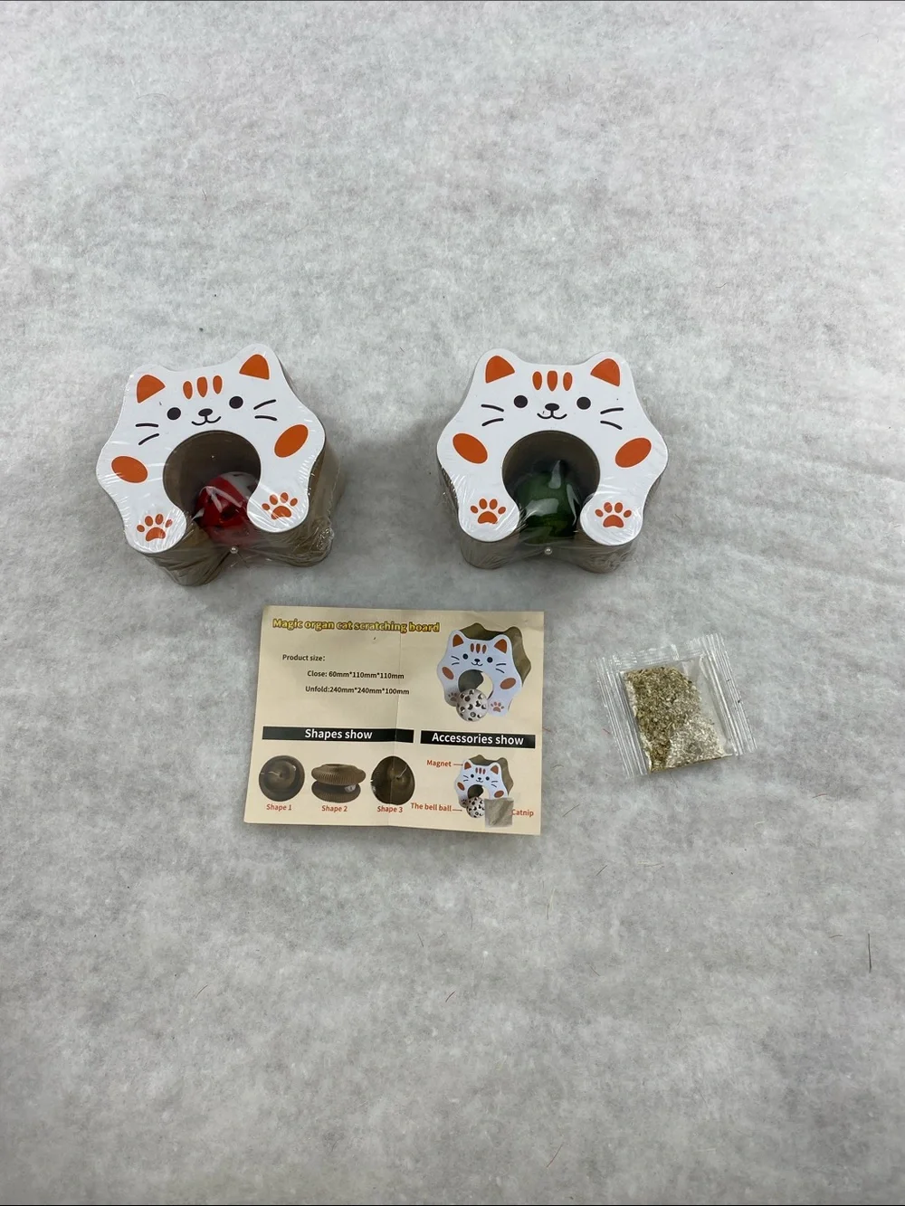 Cute Cat scratching board Set - White with Orange Accents